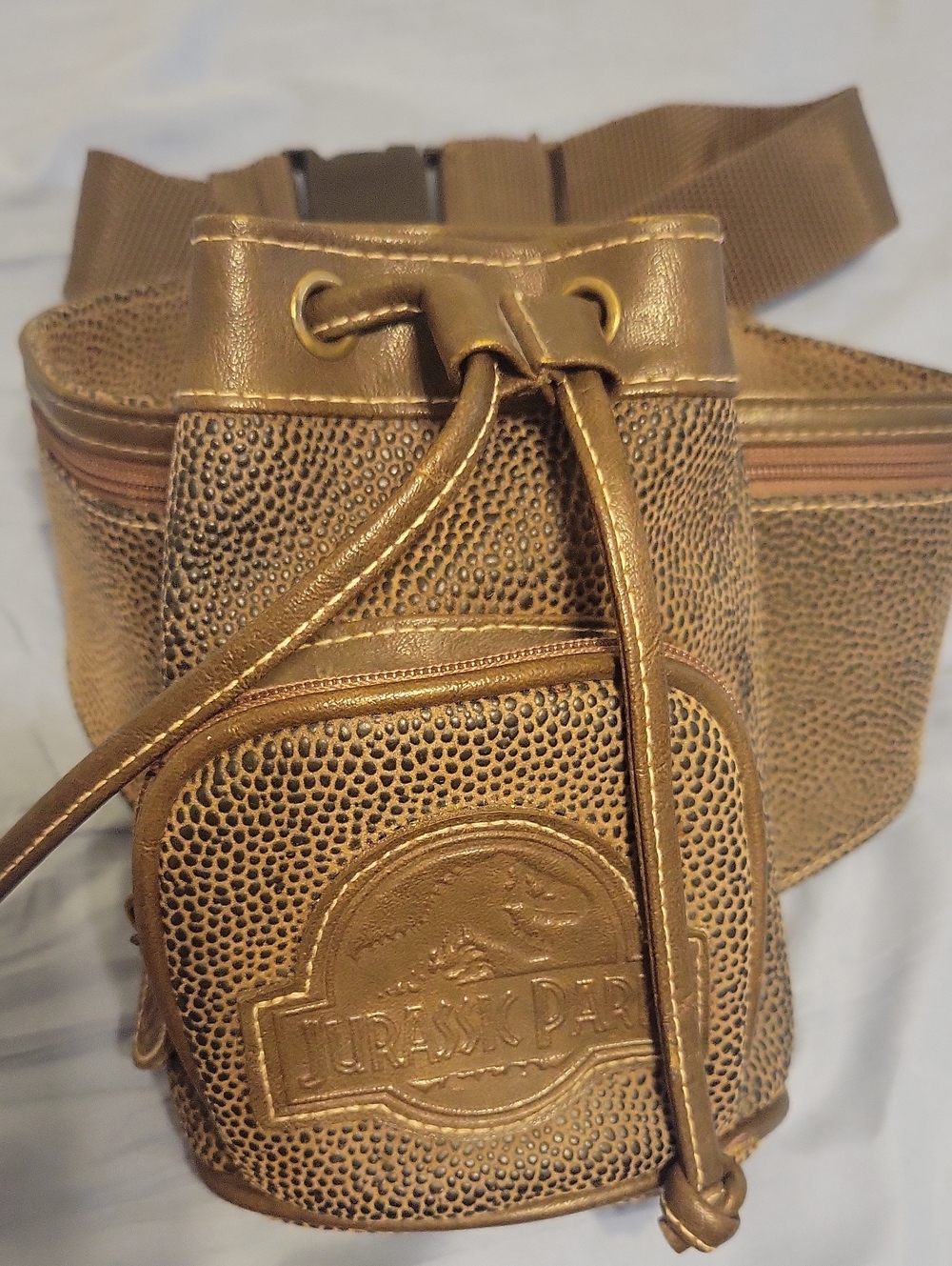Vintage Jurassic Park Bronze Brown Drawstring Crossbody Belt Bag